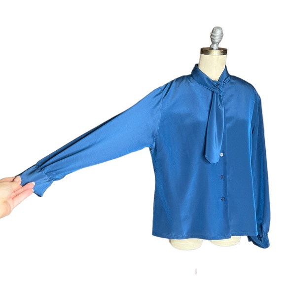 Vintage Pendleton Teal Silky Blouse size 14P - Picture 7 of 16